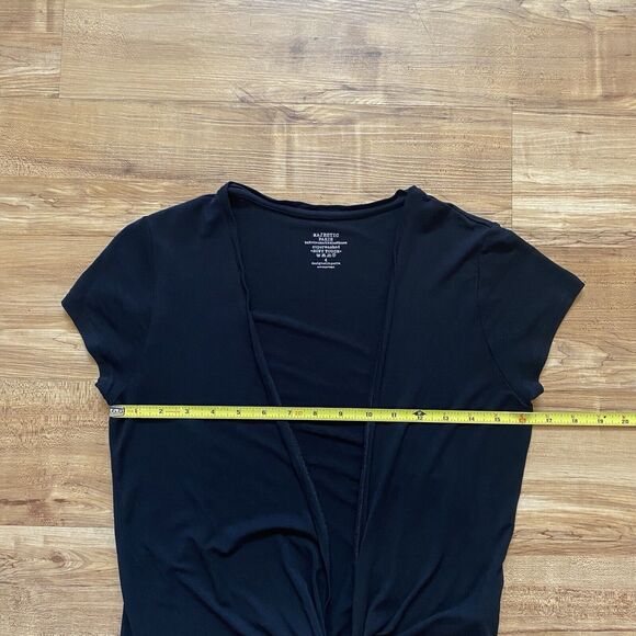MAJESTIC PARIS L Black Super Washed Soft Touch Open Tie Front Short Sleeve Top 4 - Picture 8 of 12